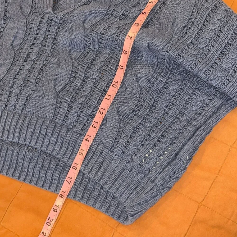 Hollister Blue Cable Knit V-Neck Collared Sweater M